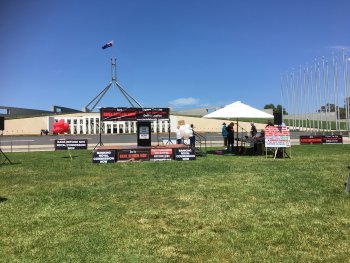 Bank Reform TTTRally - Setting up Parliament House Canberra